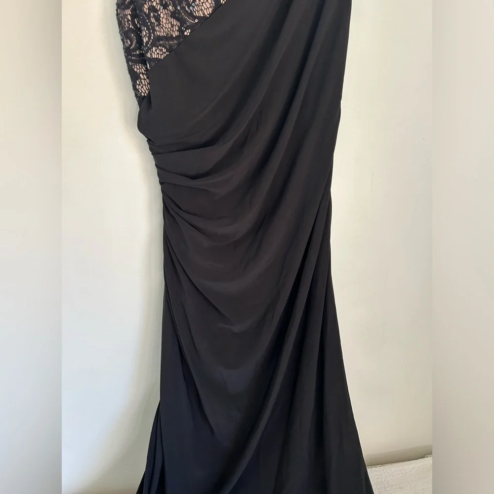 R & M Richards Black One Shoulder Dress with Lace Detail - Picture 7 of 9